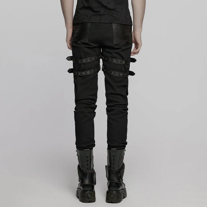 Herrenhose mit Punk-Schnallenriemen und Nieten