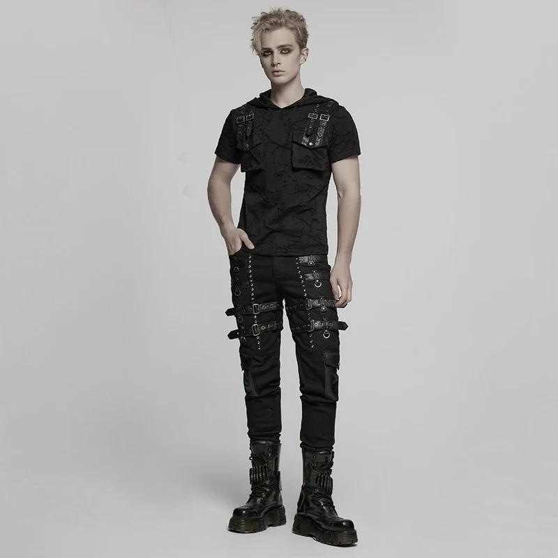 Herrenhose mit Punk-Schnallenriemen und Nieten