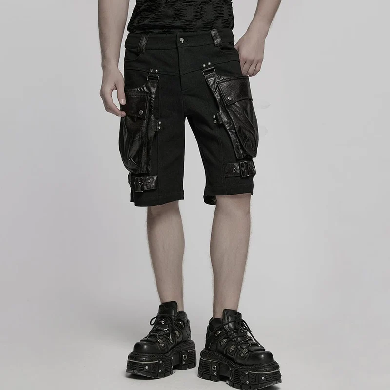 Punk-Shorts aus Kunstleder mit großen Taschen für Herren