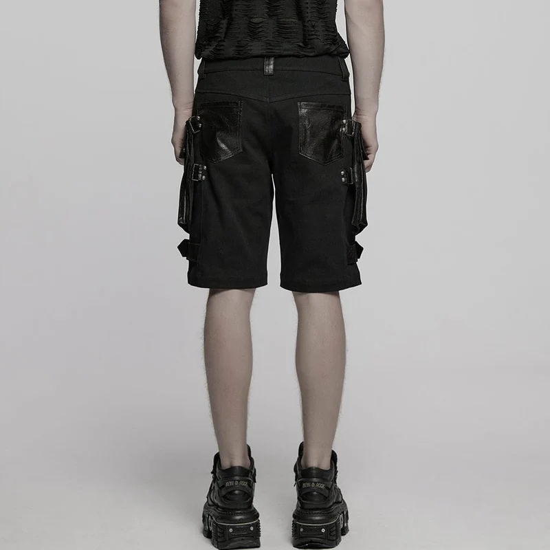 Punk-Shorts aus Kunstleder mit großen Taschen für Herren