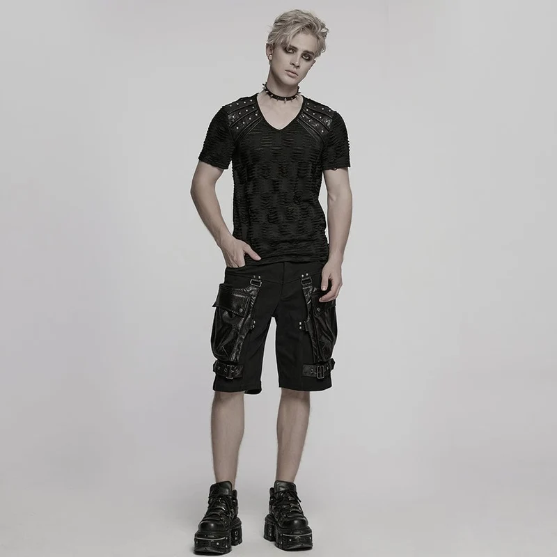 Punk-Shorts aus Kunstleder mit großen Taschen für Herren