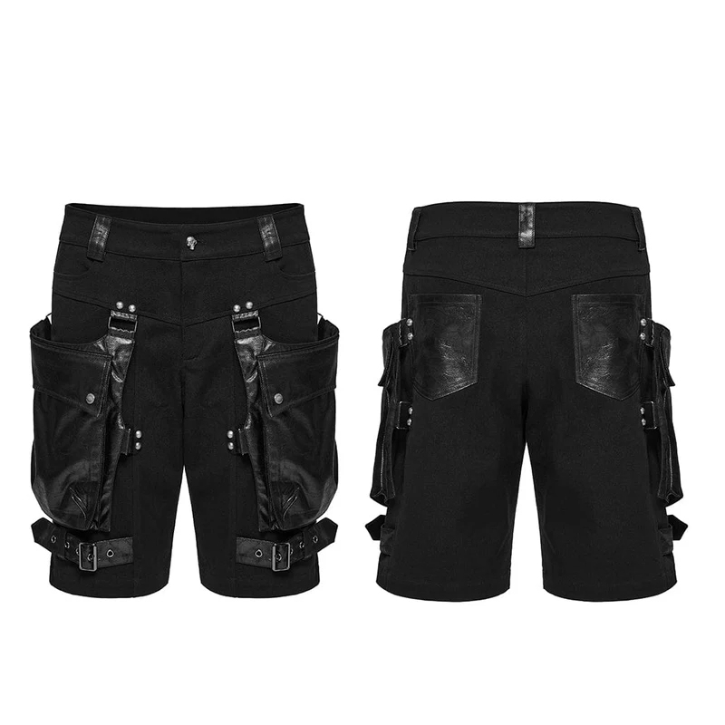 Punk-Shorts aus Kunstleder mit großen Taschen für Herren