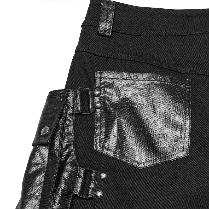 Punk-Shorts aus Kunstleder mit großen Taschen für Herren