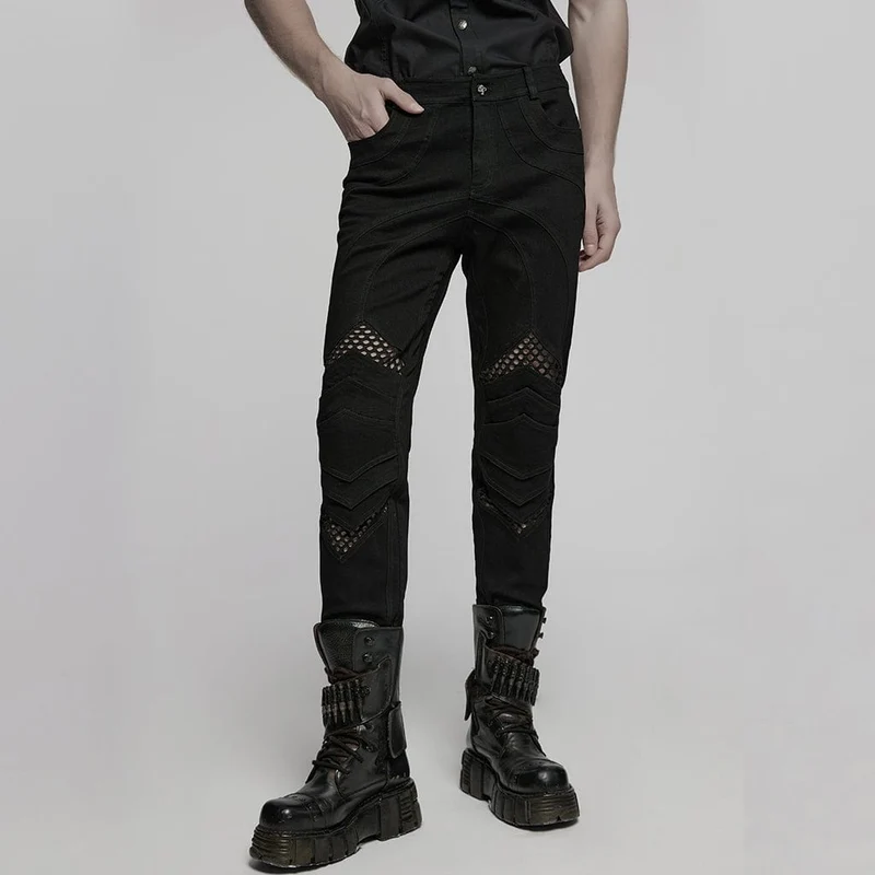 Herren Punk Plissee Mesh Splice Hose