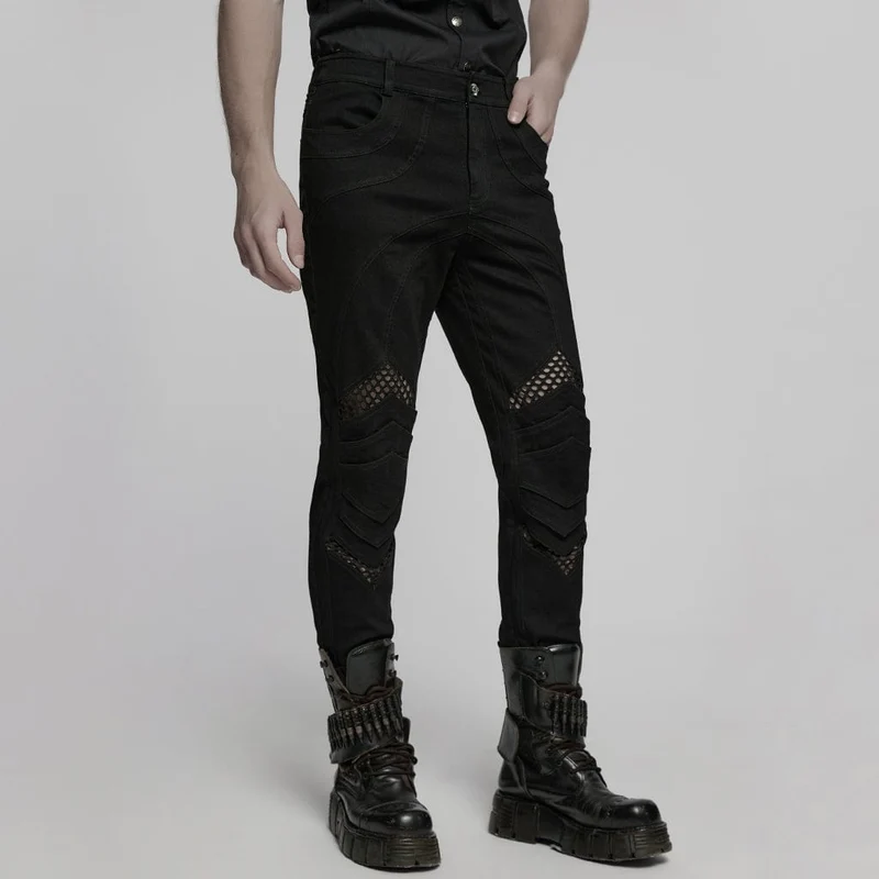 Herren Punk Plissee Mesh Splice Hose