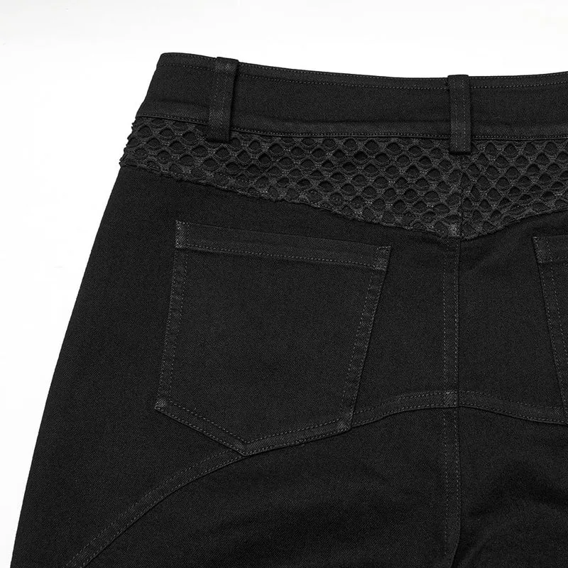 Herren Punk Plissee Mesh Splice Hose