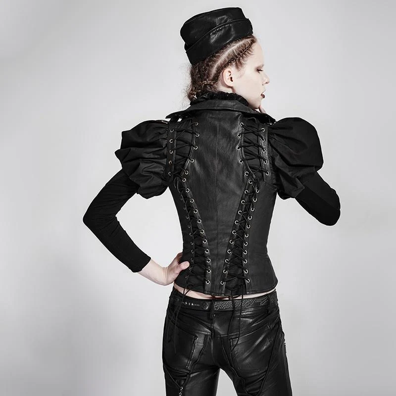 Steampunk-Korsett mit dominantem hohem Kragen und Nieten für Damen