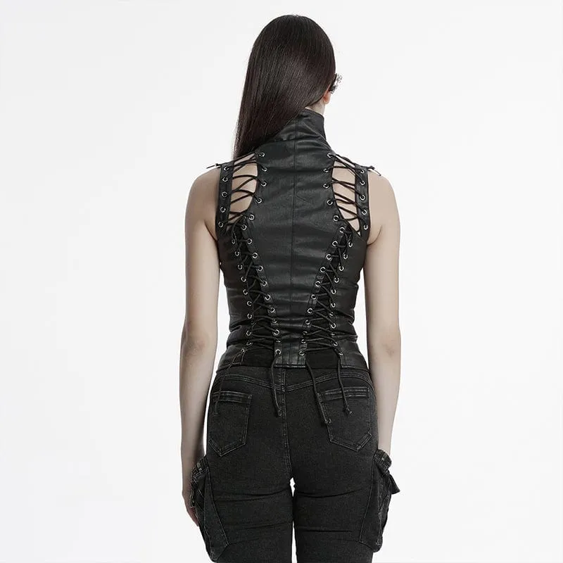 Steampunk-Korsett mit dominantem hohem Kragen und Nieten für Damen