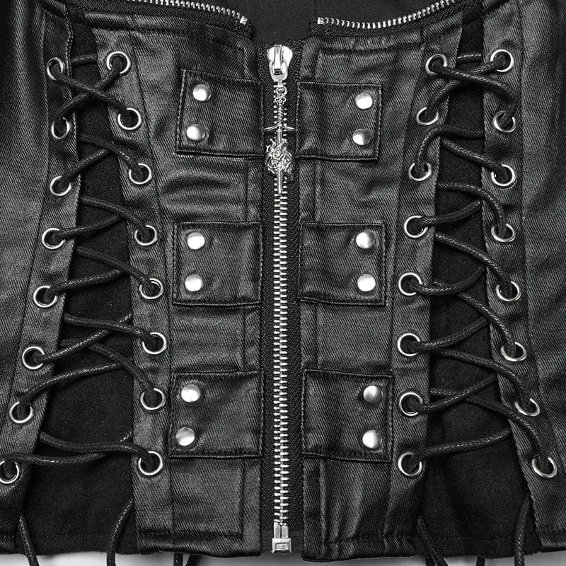 Steampunk-Korsett mit dominantem hohem Kragen und Nieten für Damen