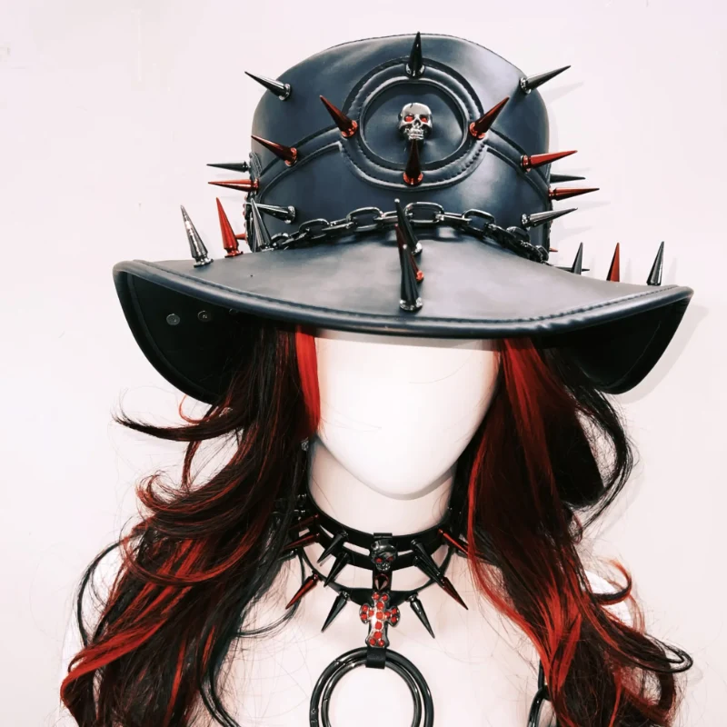 Rhinestone skull rivet applique chain hat