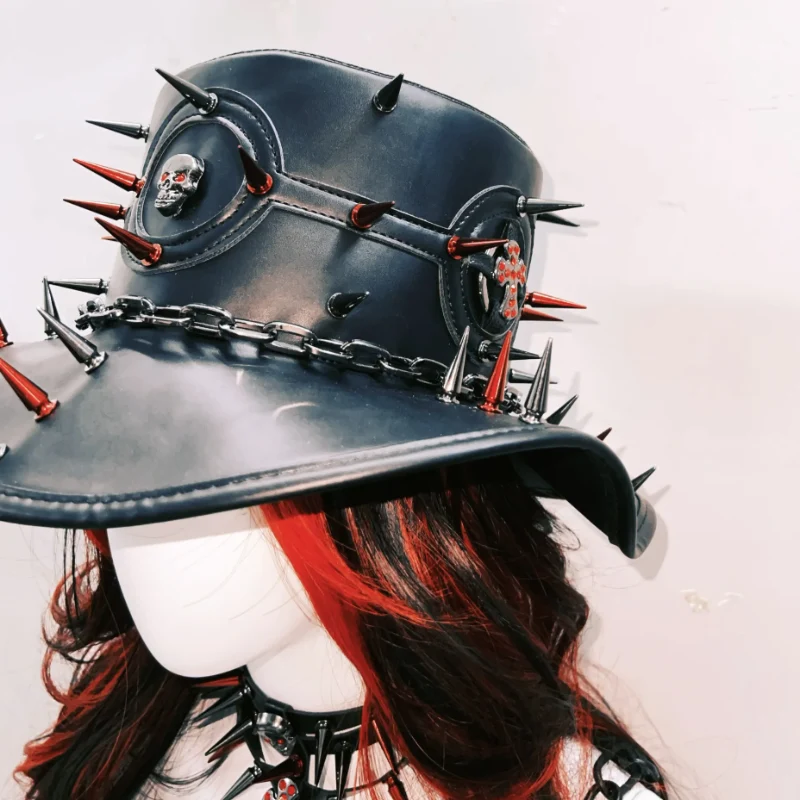 Rhinestone skull rivet applique chain hat