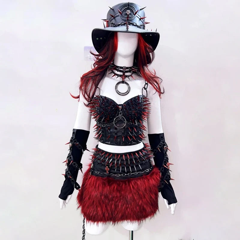 Leather o ring rivet applique chain top