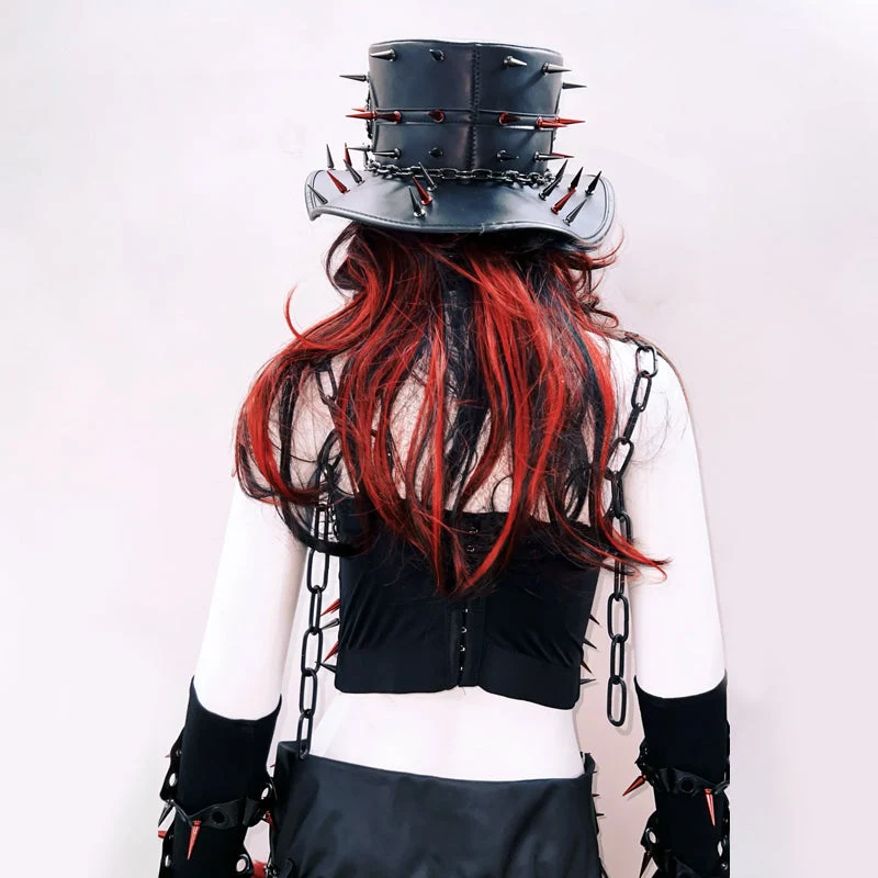 Leather o ring rivet applique chain top