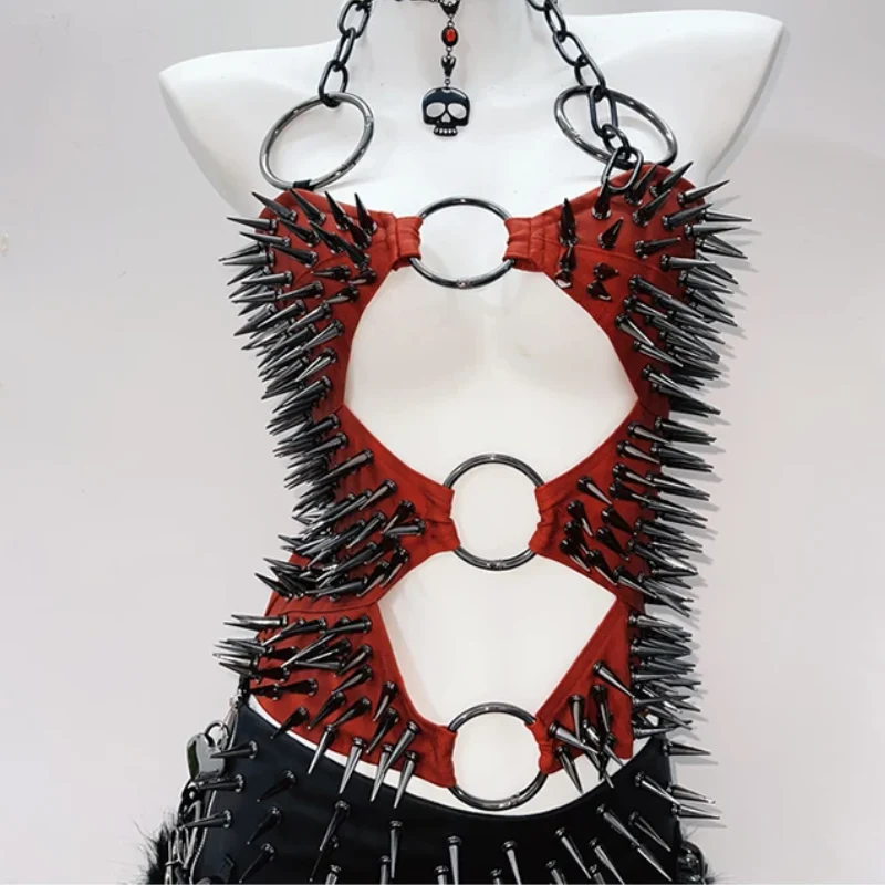 Cut out o ring rivet applique halter top
