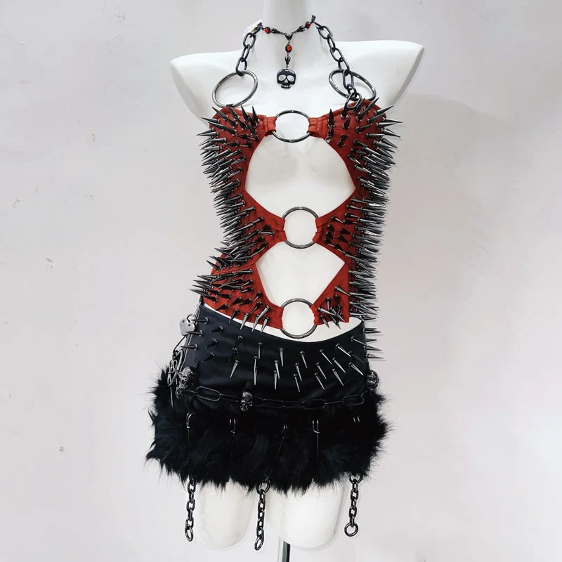 Cut out o ring rivet applique halter top