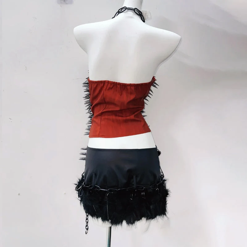 Cut out o ring rivet applique halter top
