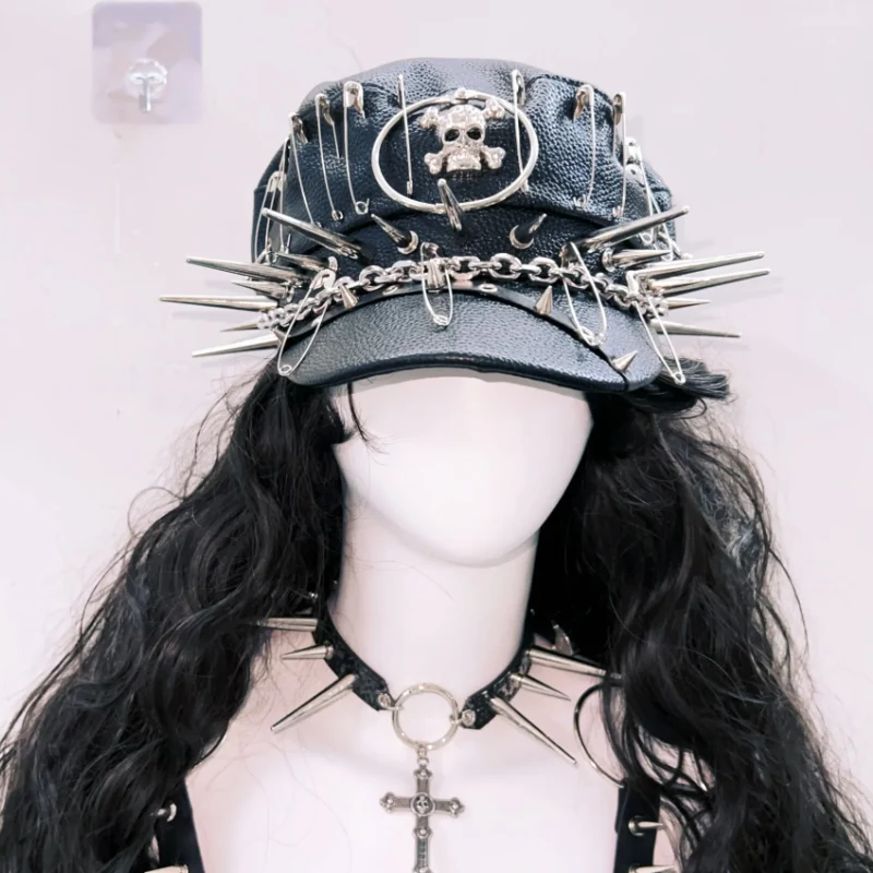 Leather lace up metal chain rivet applique top