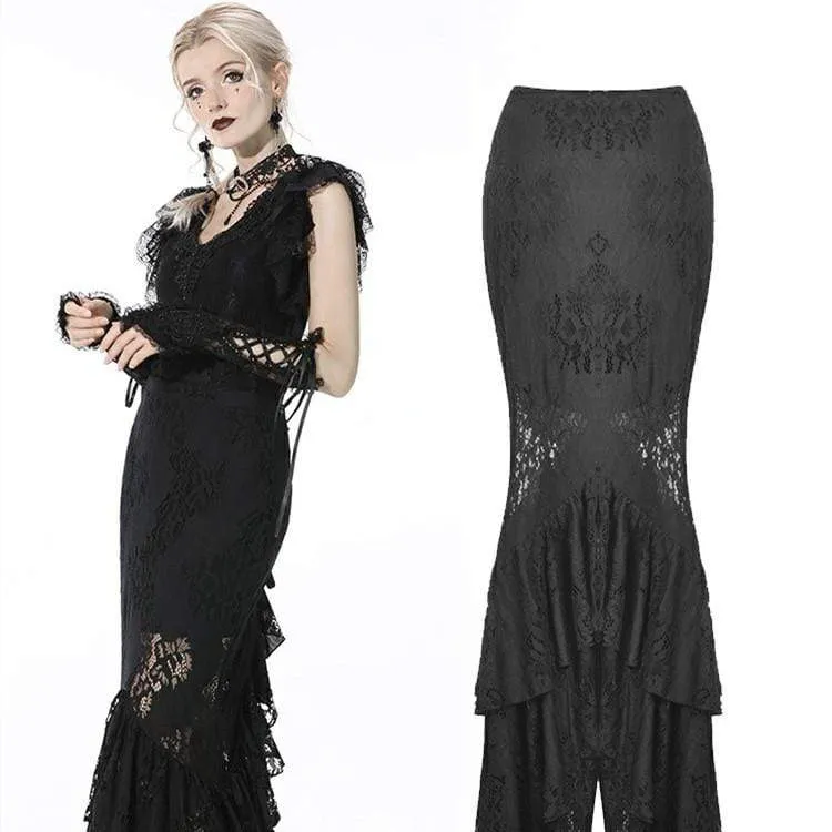 Gothic Layered Lace Schwarzer Meerjungfrauenrock für Damen