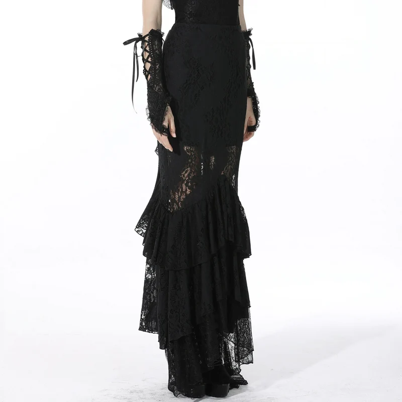 Gothic Layered Lace Schwarzer Meerjungfrauenrock für Damen