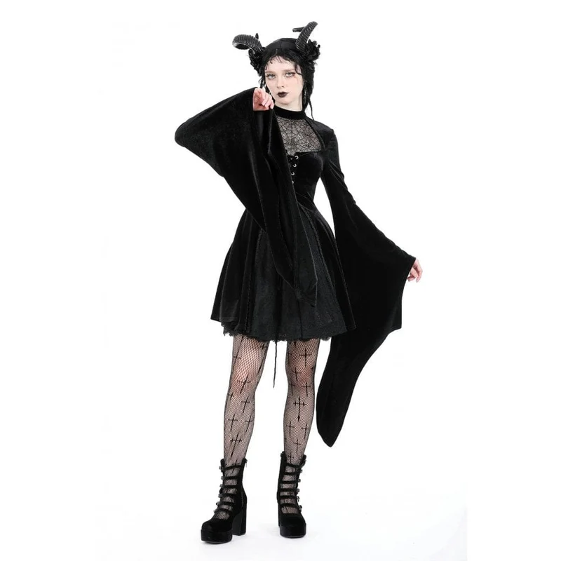 Damen-Brautkleid im Gothic-Stil mit ausgestellten Ärmeln, Spinnennetz und Spleiß-Samt