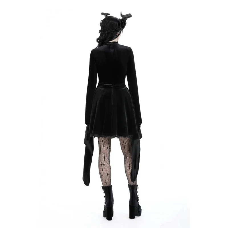 Damen-Brautkleid im Gothic-Stil mit ausgestellten Ärmeln, Spinnennetz und Spleiß-Samt