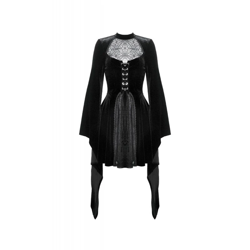 Damen-Brautkleid im Gothic-Stil mit ausgestellten Ärmeln, Spinnennetz und Spleiß-Samt