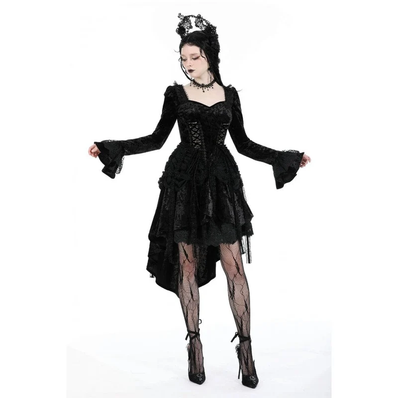Damen-Gothic-Lagen-High-Low-Samtkleid