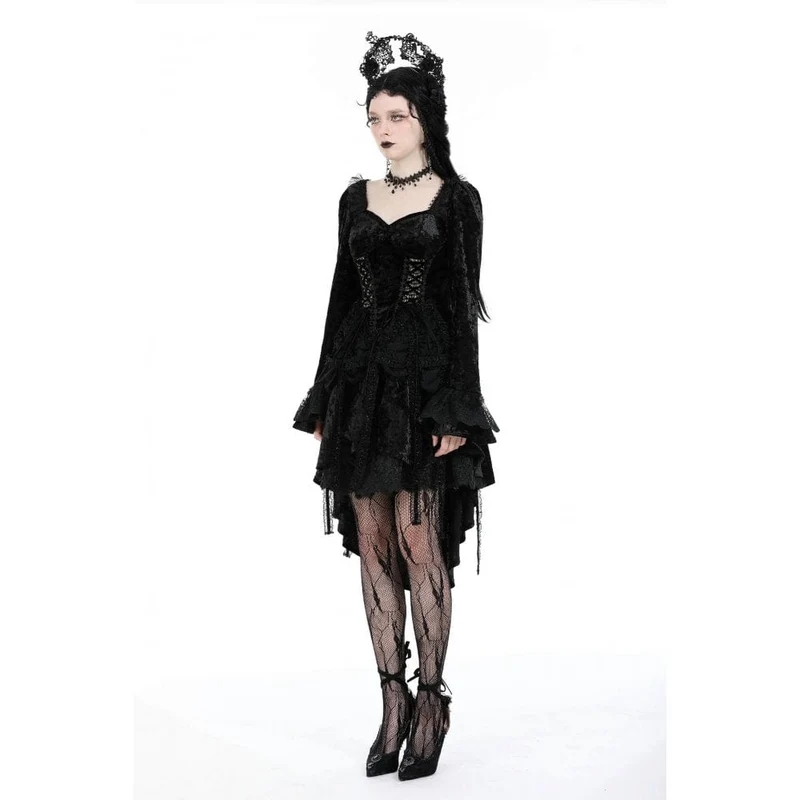 Damen-Gothic-Lagen-High-Low-Samtkleid