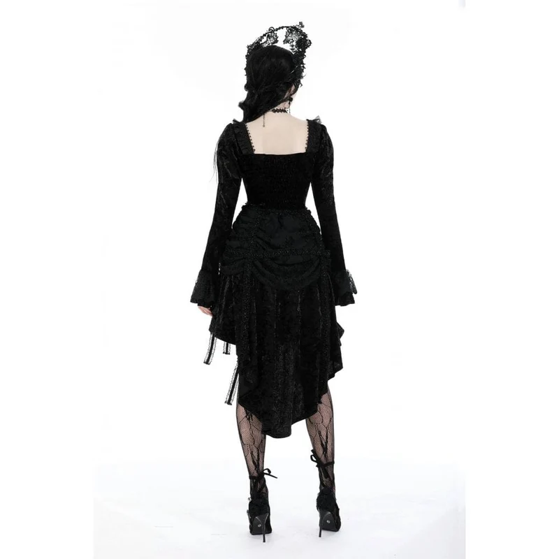 Damen-Gothic-Lagen-High-Low-Samtkleid