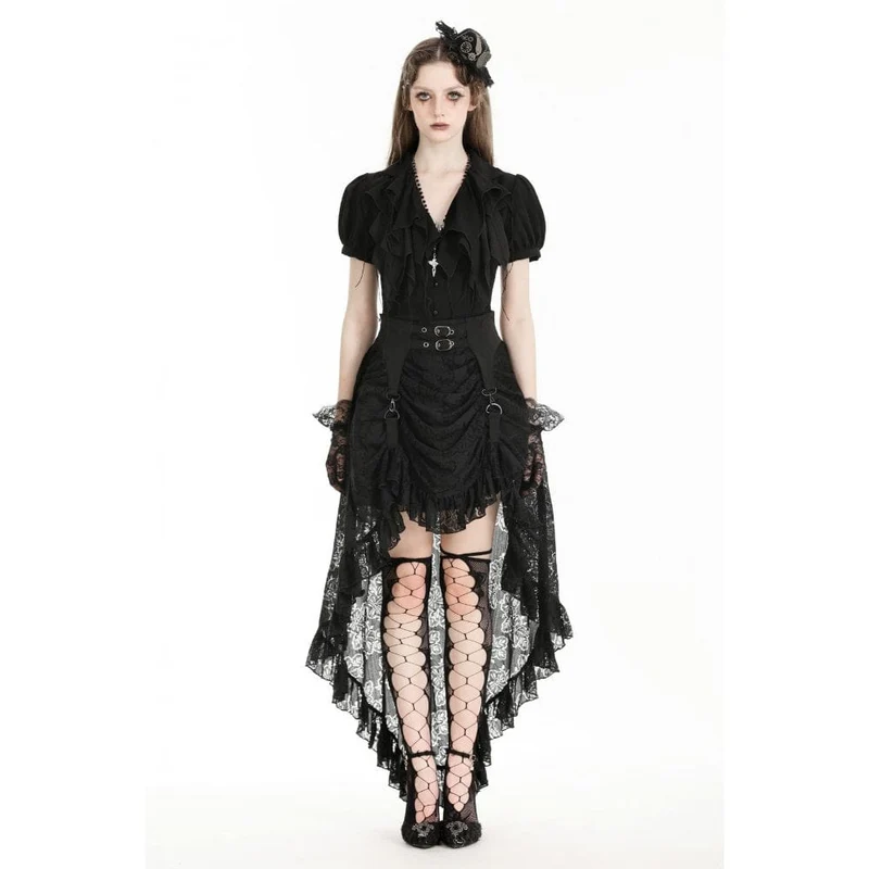 Damen Gothic High/Low Spitzenrock