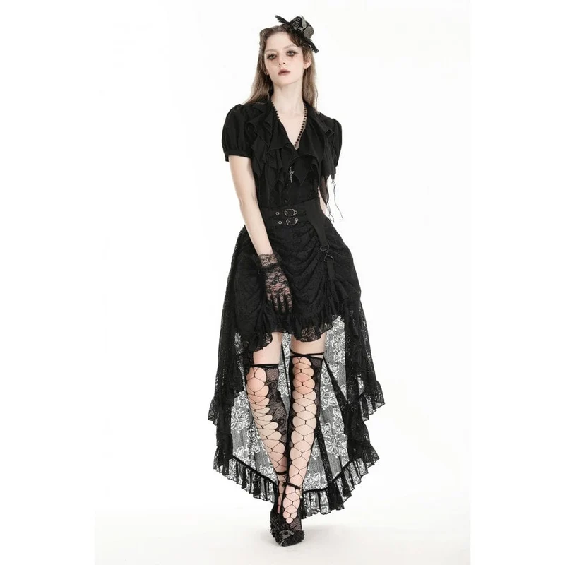 Damen Gothic High/Low Spitzenrock