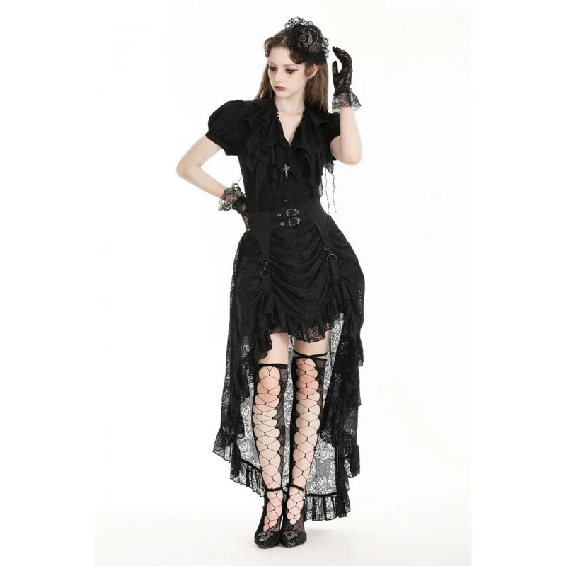 Damen Gothic High/Low Spitzenrock