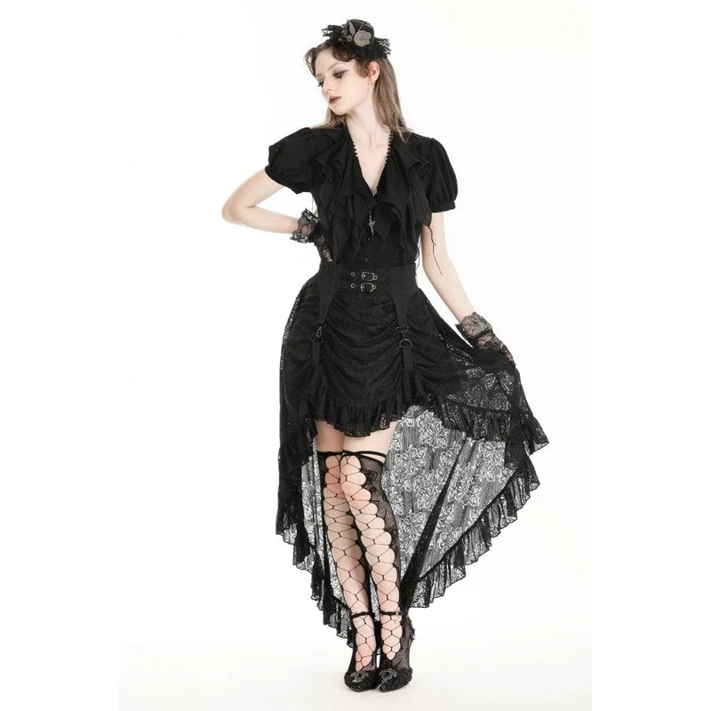 Damen Gothic High/Low Spitzenrock