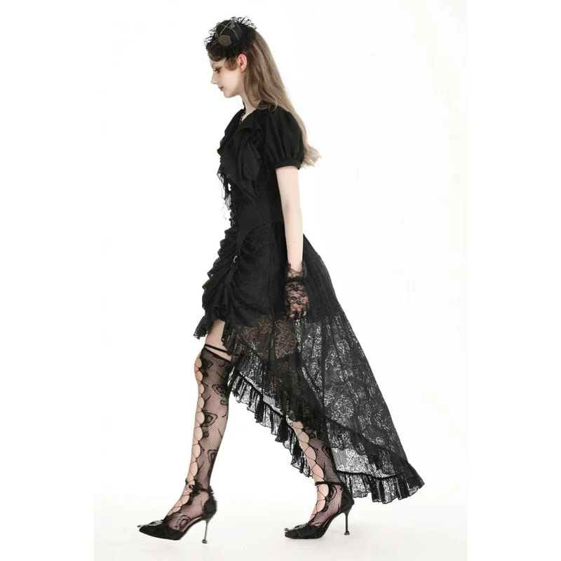 Damen Gothic High/Low Spitzenrock