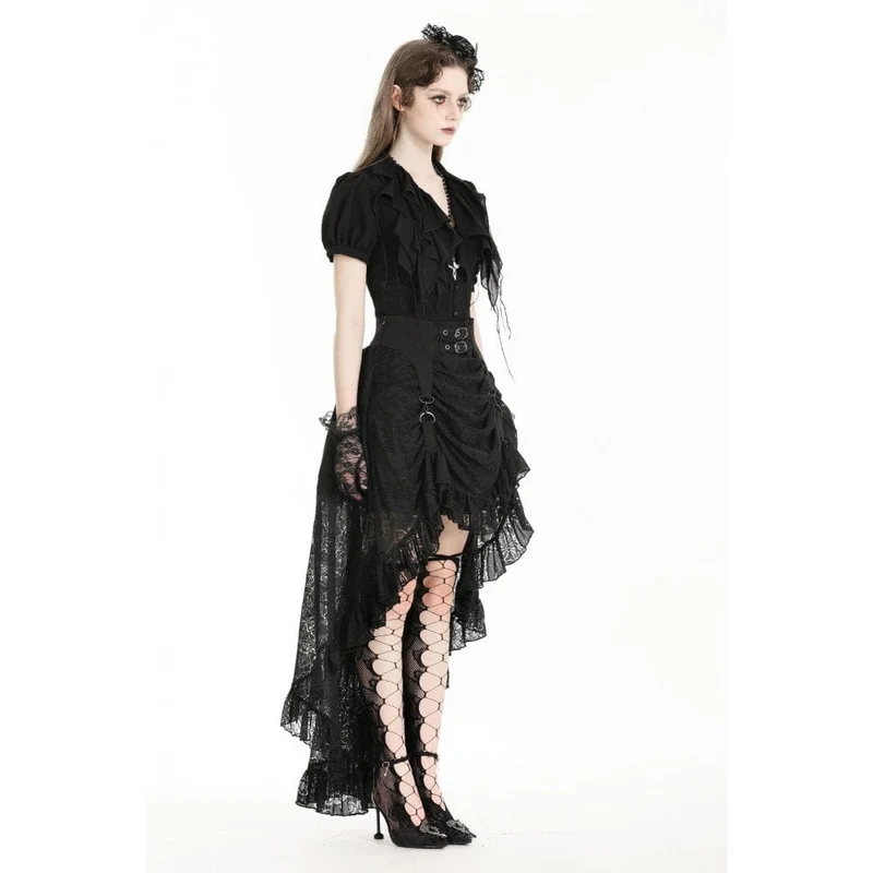 Damen Gothic High/Low Spitzenrock