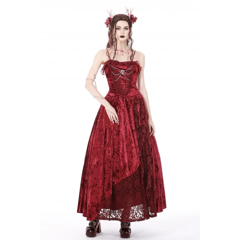 Gothic Lace Splice Velvet Slip Dress für Damen
