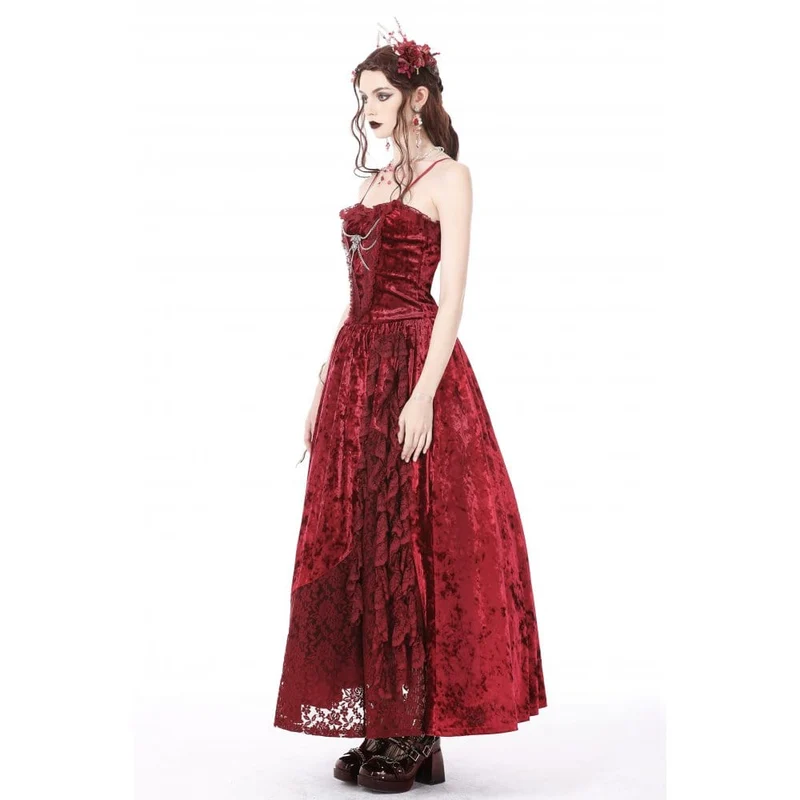 Gothic Lace Splice Velvet Slip Dress für Damen