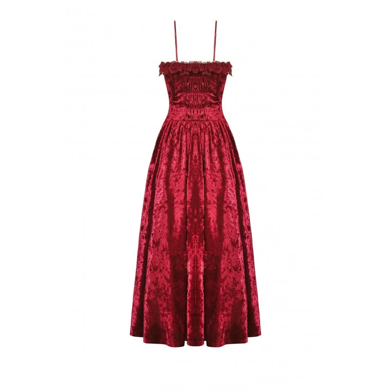 Gothic Lace Splice Velvet Slip Dress für Damen