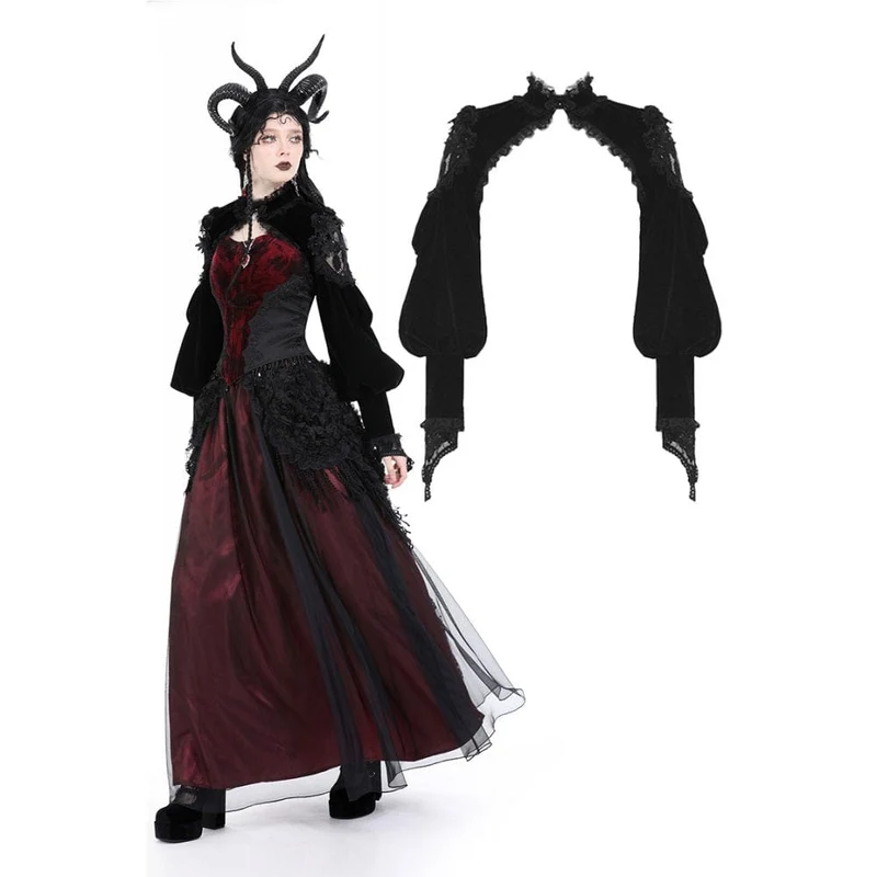 Gothic-Umhang aus Samt mit Laternenärmeln und Spitzenspleißen für Damen