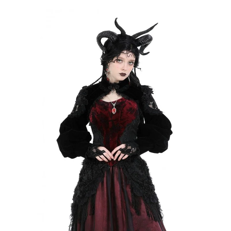 Gothic-Umhang aus Samt mit Laternenärmeln und Spitzenspleißen für Damen