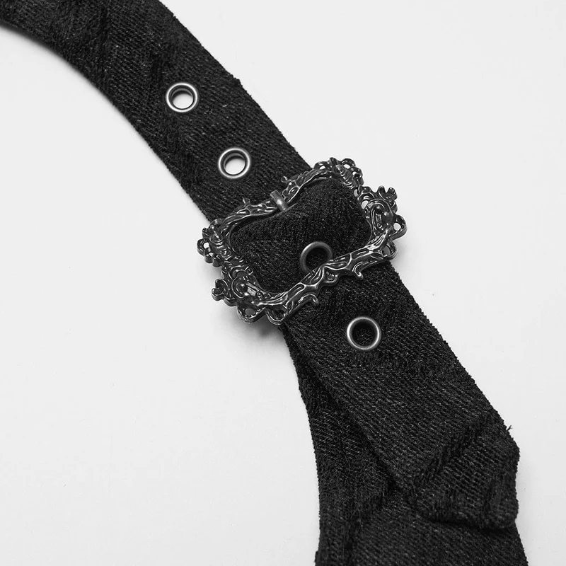 Damen Gothic Neckholder Jacquard Jeansweste mit Kunstpelzkragen Schwarz