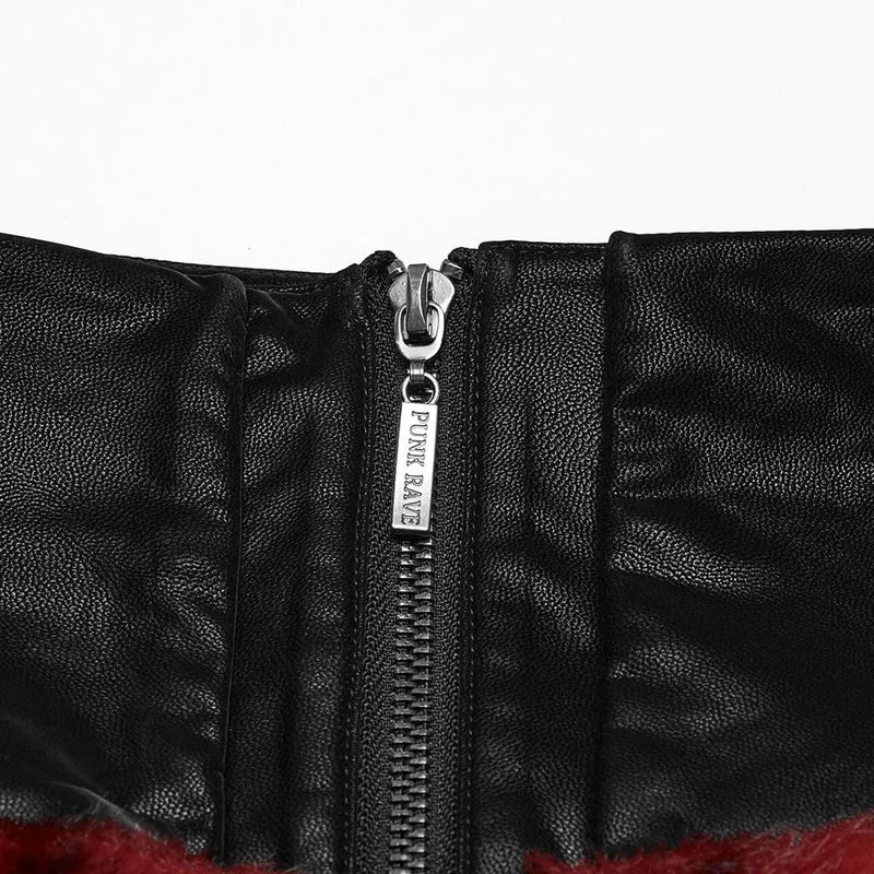Damen Punk-Schnürrock aus Kunstfell mit Spleiß-Kunstleder
