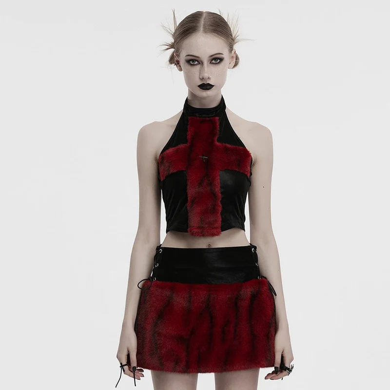 Damen Punk Cross Kunstpelz Splice Kunstlederweste