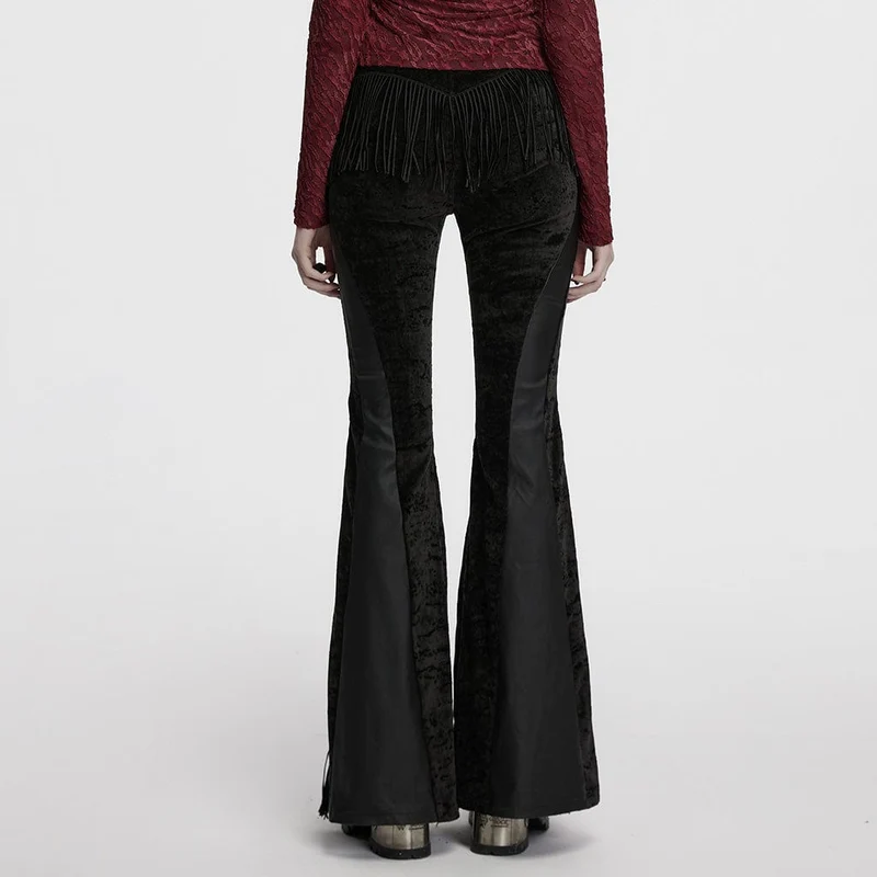 Damen Punk Tassel Splice Schlaghose Schwarz