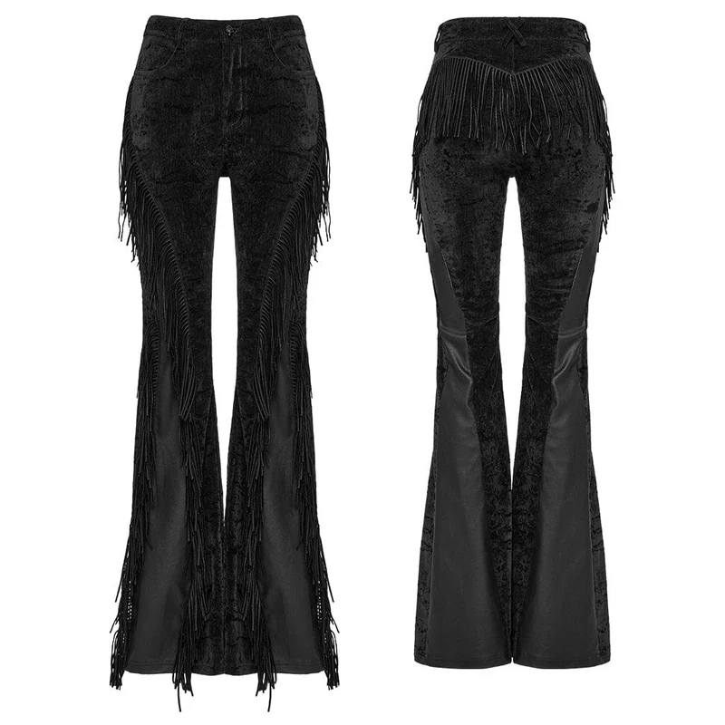 Damen Punk Tassel Splice Schlaghose Schwarz