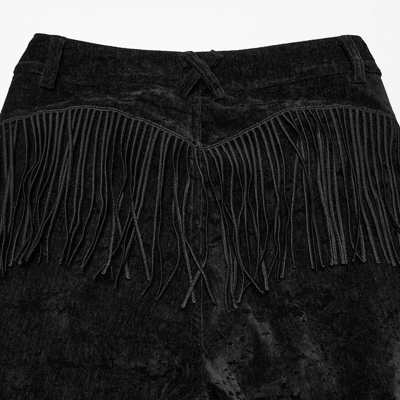Damen Punk Tassel Splice Schlaghose Schwarz