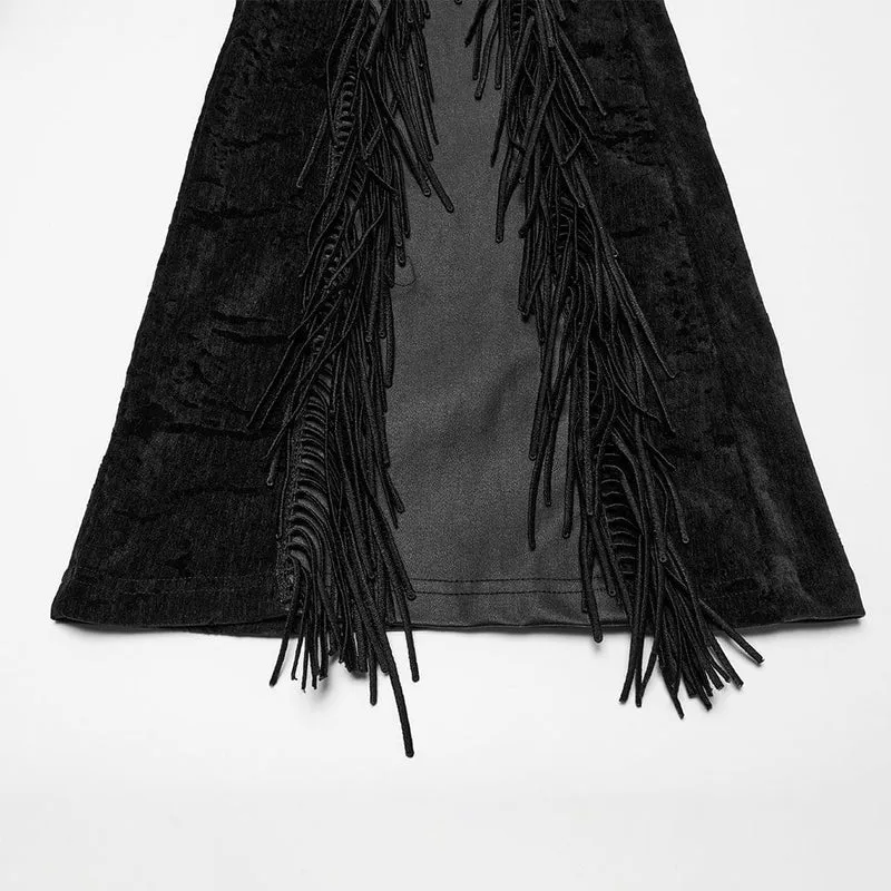 Damen Punk Tassel Splice Schlaghose Schwarz