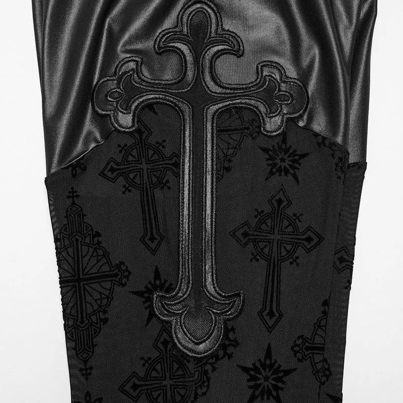 Gothic-Schlaghose mit beflocktem Netzstoff für Damen