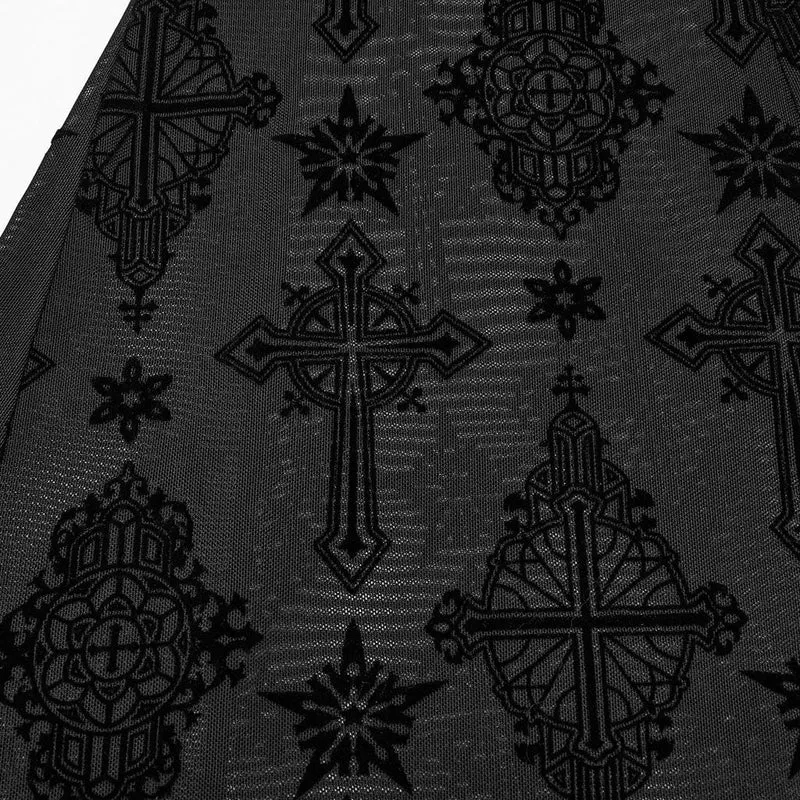Gothic-Schlaghose mit beflocktem Netzstoff für Damen