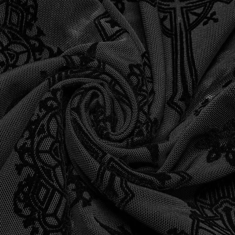 Gothic-Schlaghose mit beflocktem Netzstoff für Damen